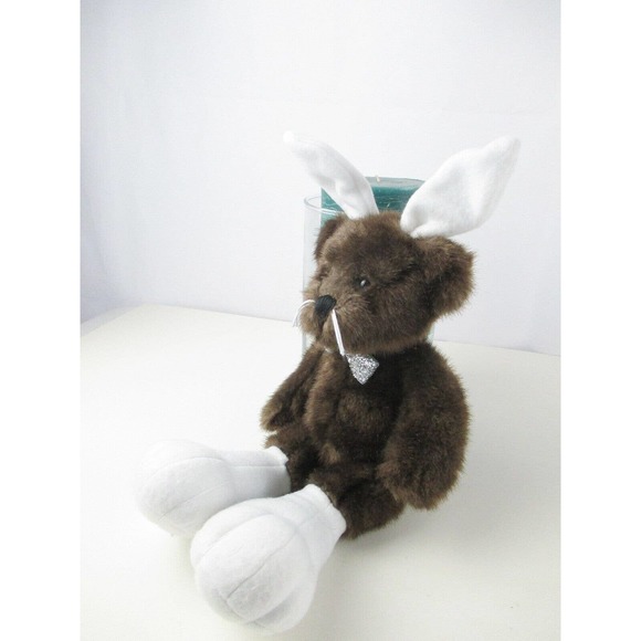 First Main Simpleton Bear 1764 Faux Mink Brown Rabbit Ears Feet 17" Plush Animal - Picture 2 of 5